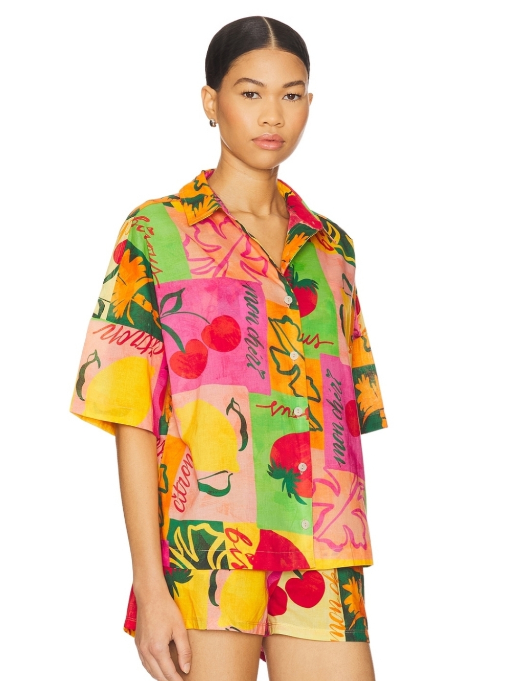 Beach Riot Naida Top In Fruit Market Button-Up Cotton Shirt Size Medium